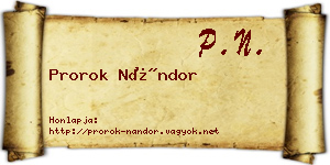Prorok Nándor névjegykártya